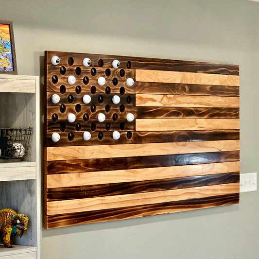 Rustic Golf Ball Flag-Wall Display