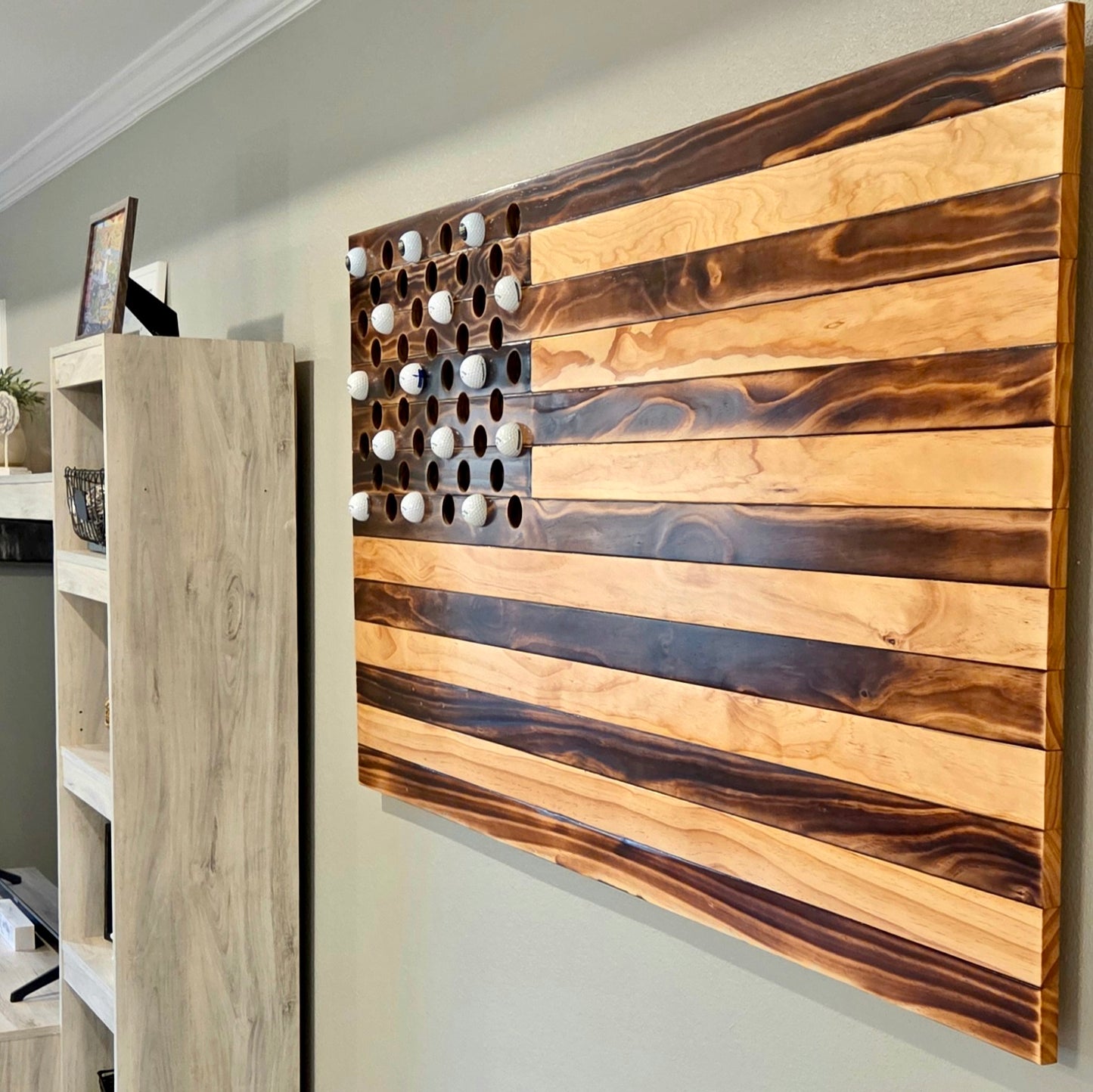 Rustic Golf Ball Flag-Wall Display