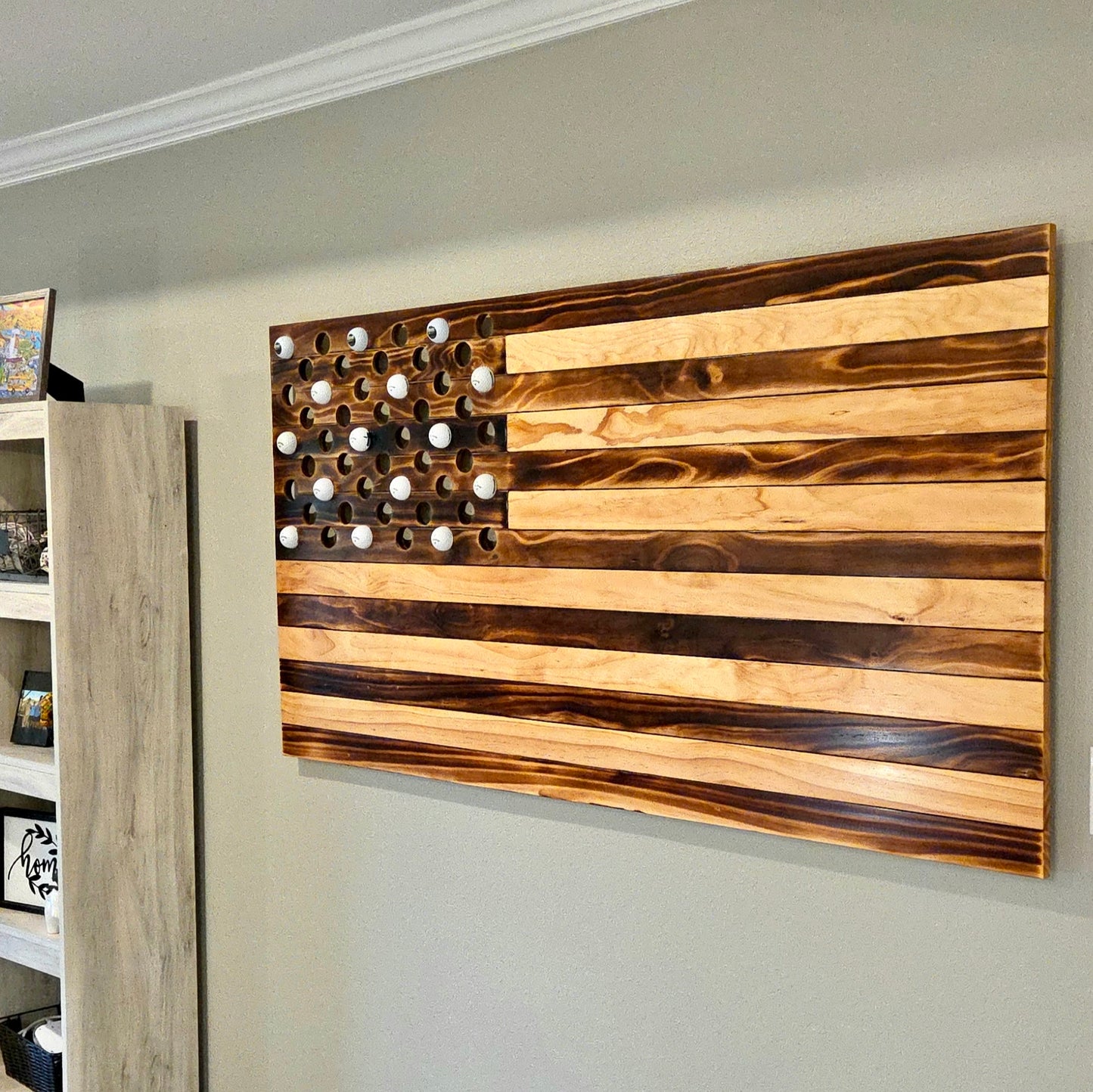Rustic Golf Ball Flag-Wall Display